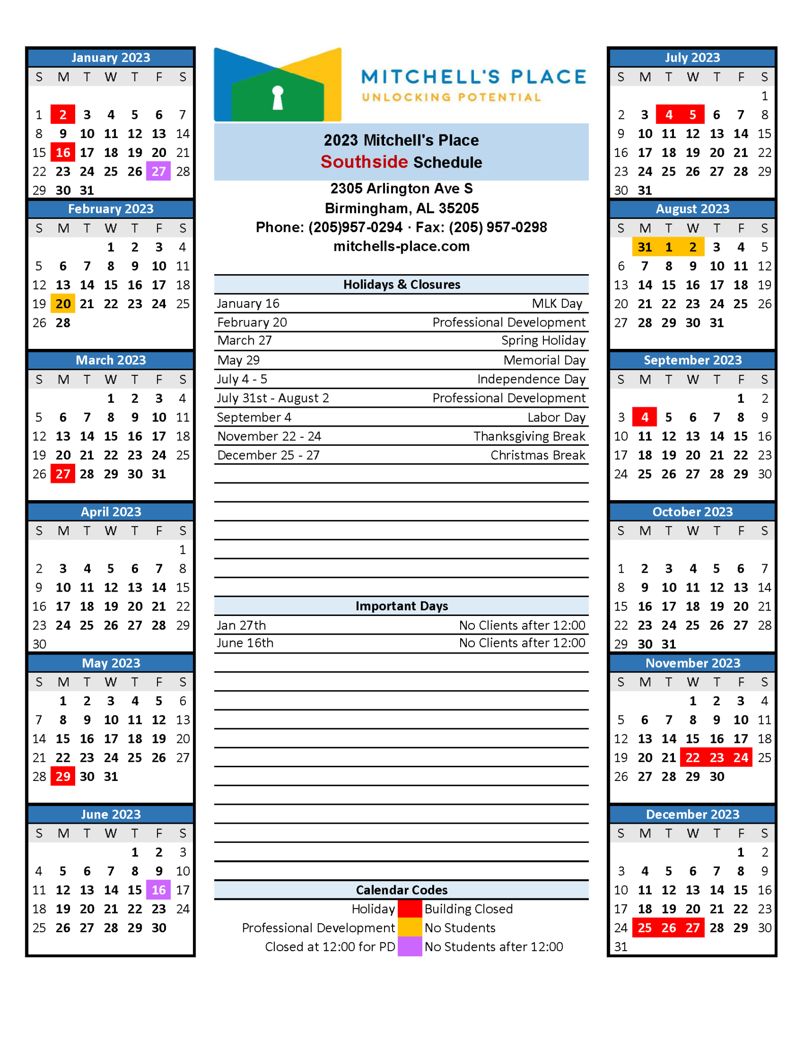 MP Schedules - Mitchell's Place